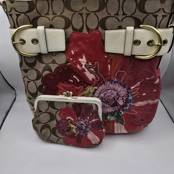 Rare Coach Poppy Floral Signature Jacquard Leather Shoulder Bag Limited Edition - Picture 3 of 10